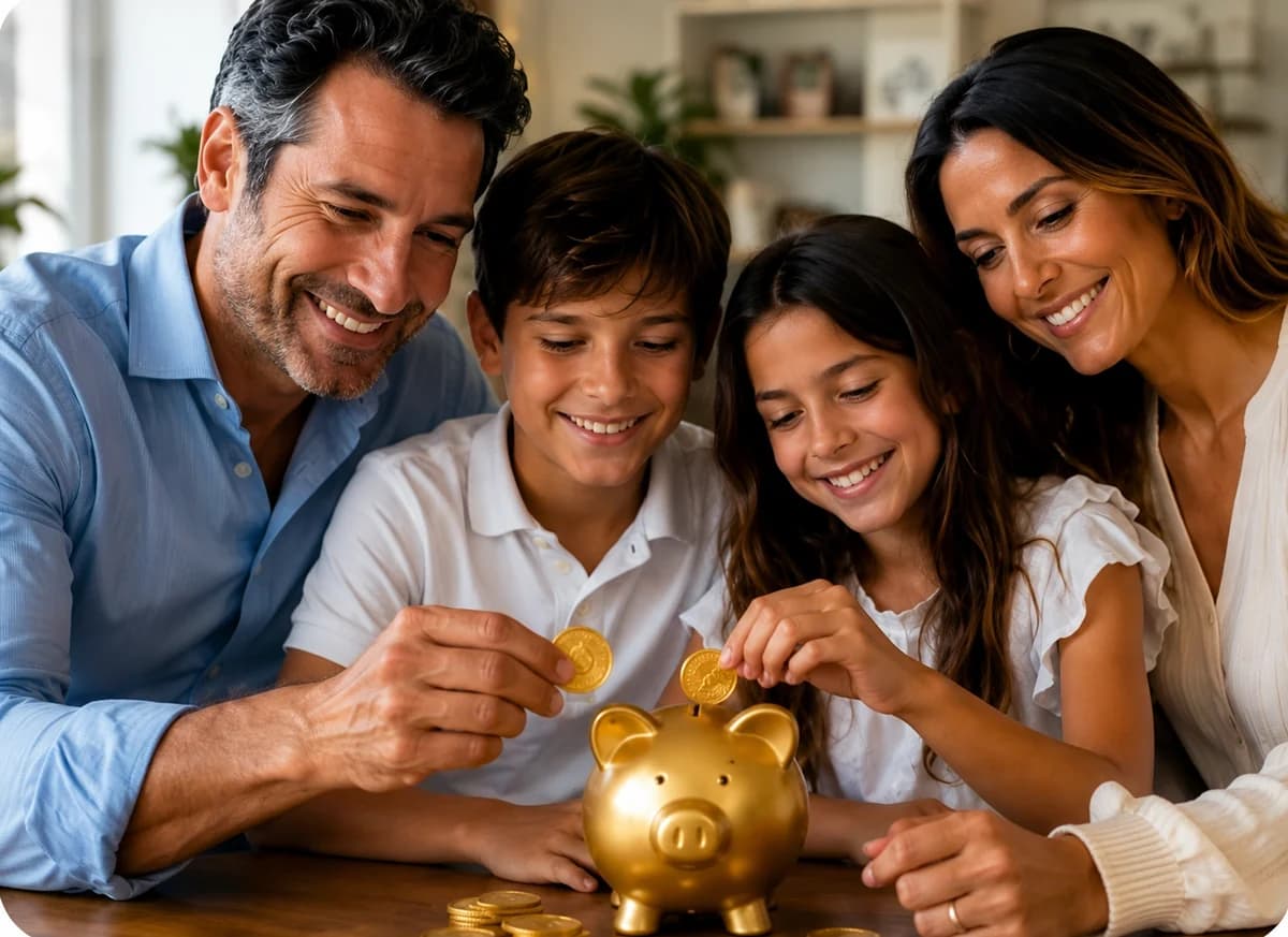 Family with gold coins