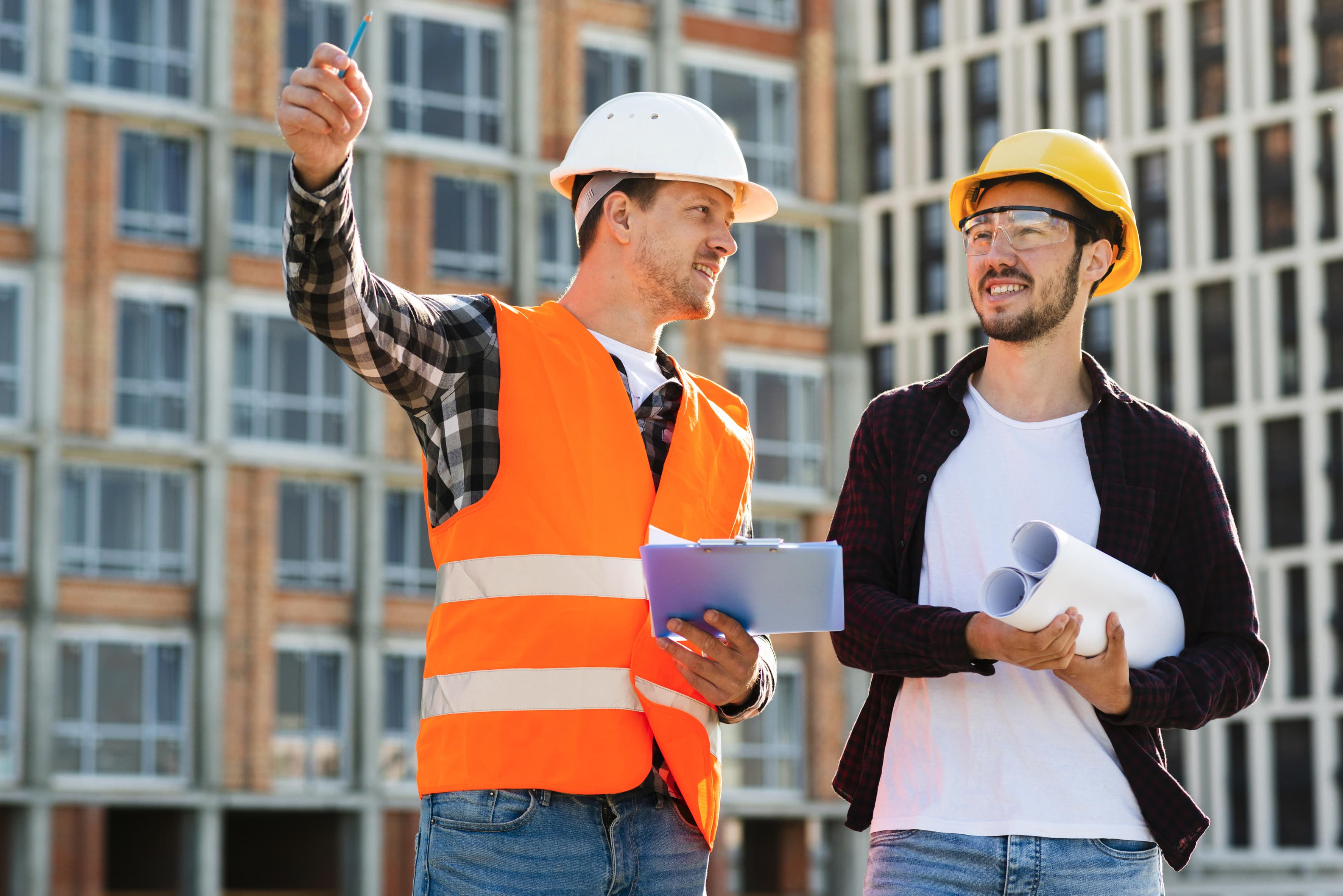 Construction investors discussing a property development